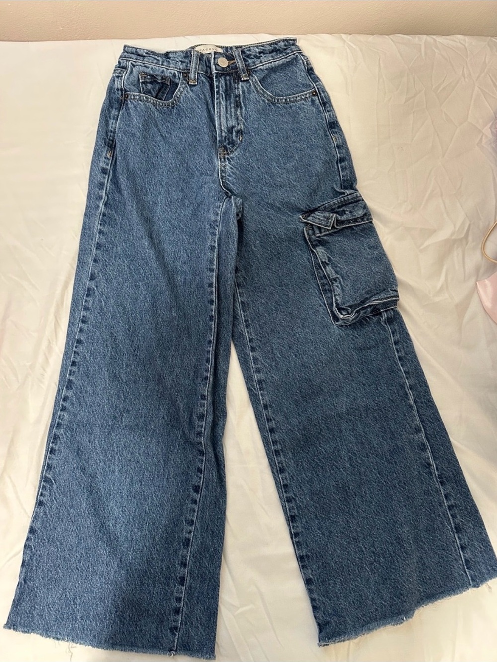 PacSun Women's Dark Blue Wide Leg Cargo Jeans